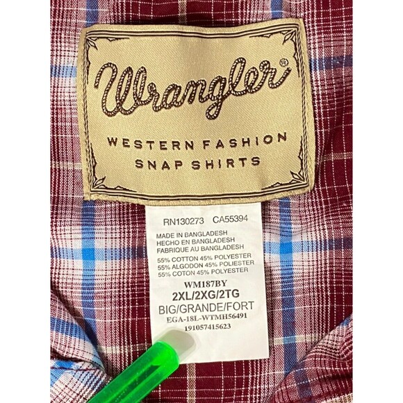 Wrangler Western Red Plaid Pearl Snap Cowboy Shirt Short Sleeve Mens Size 2XL - Picture 7 of 12